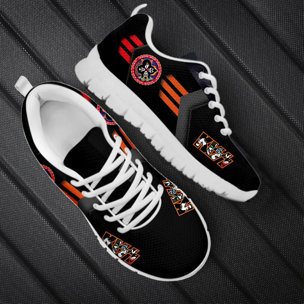 INSTANTARTS Rock Band Kiss Design Non-Slip Sneakers for Women Mens Teenagers Outdoor Walking Flats Ladies Lace-up Footwear Gifts