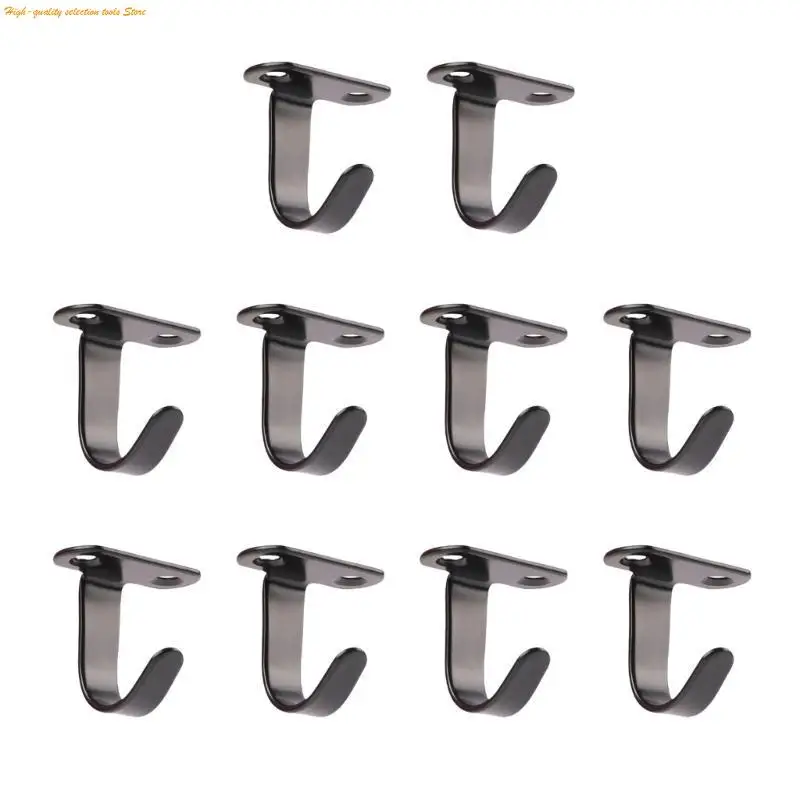 

203F 10Pcs Black Stainless Steel Ceiling Hooks Wall Mount Clothing Hanging Solution