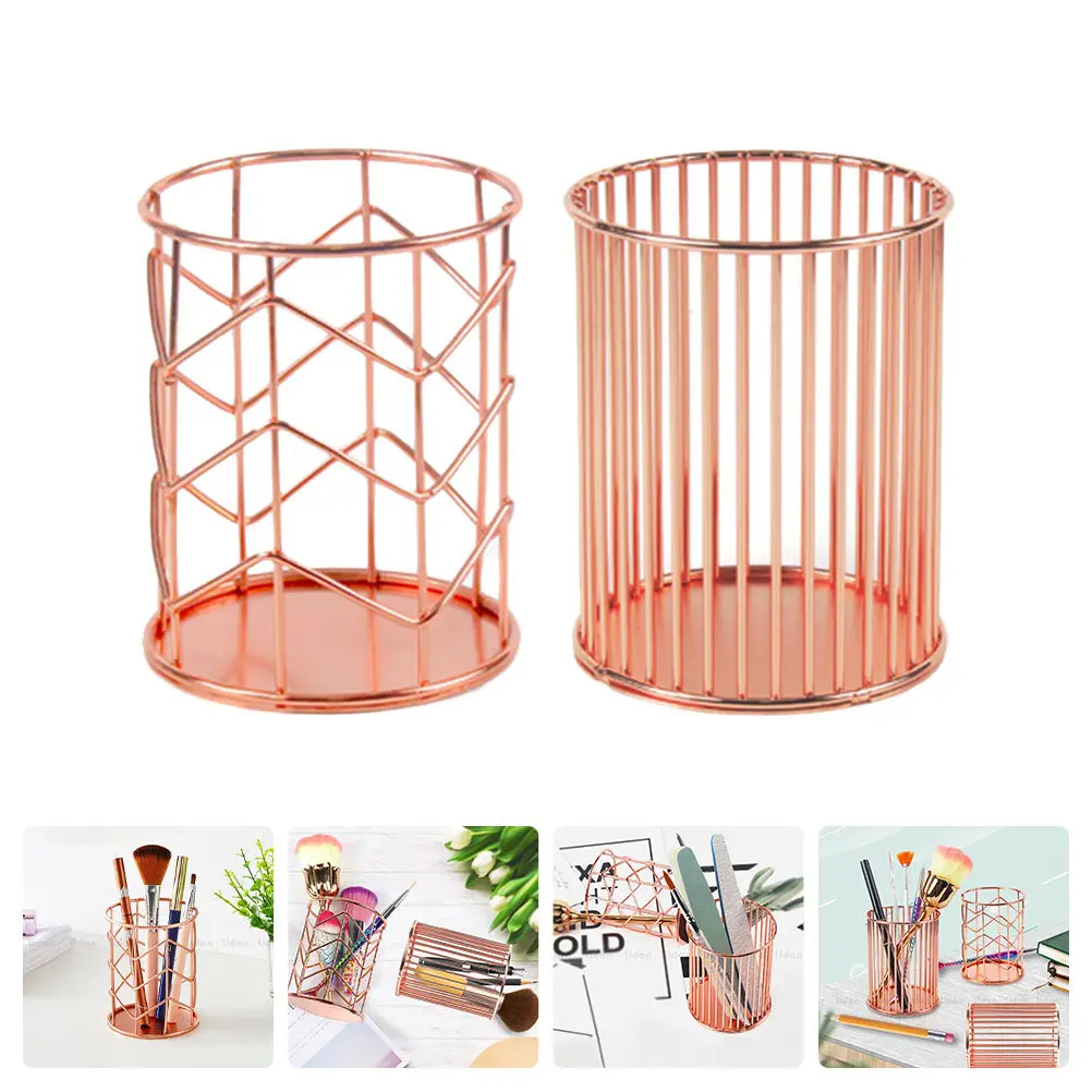 2Pcs Iron Makeup Brush Holder Premium Desktop Storage Cylinder for Beauty Tools Office School Dorm Decorative Pen Holder