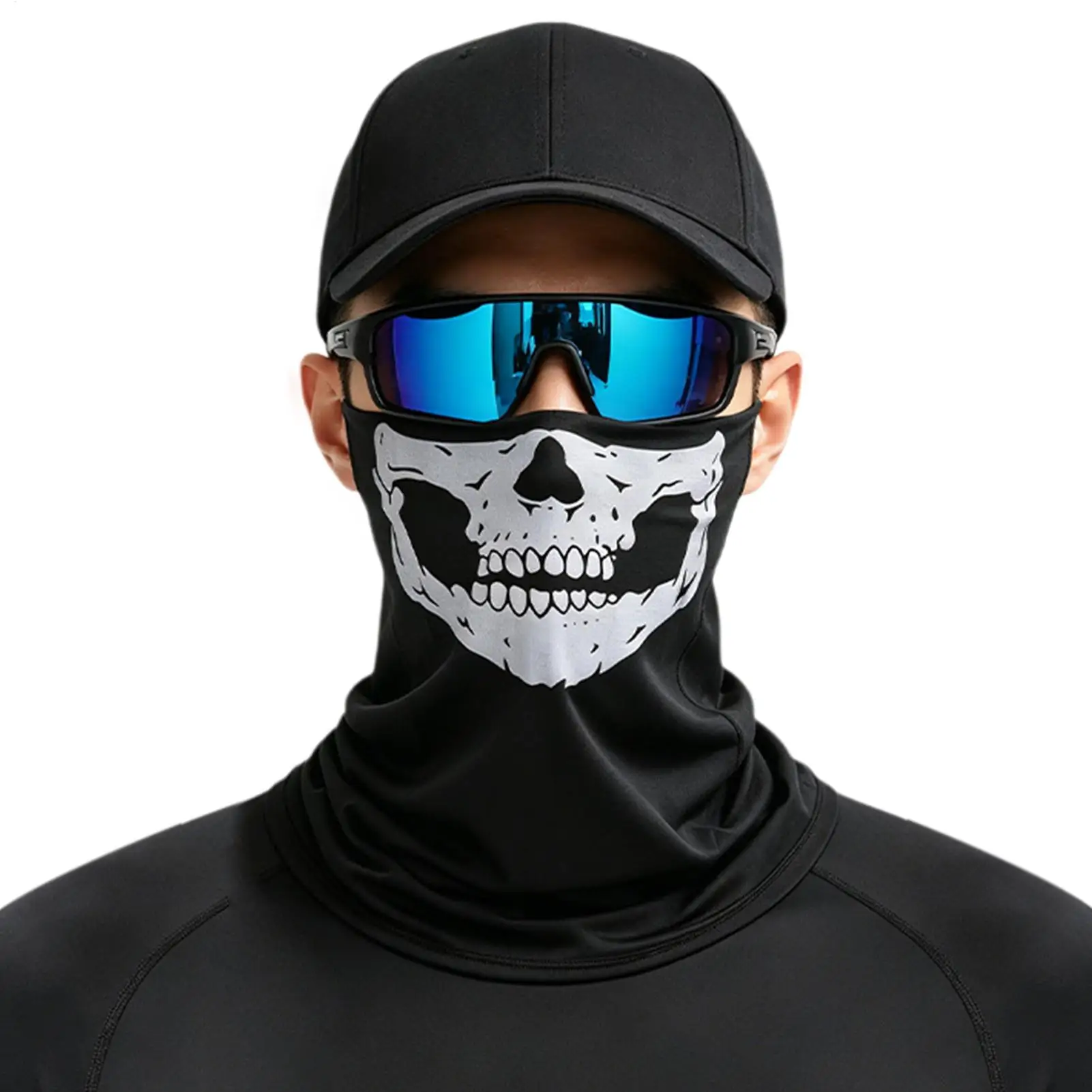 Cycling Face Cover Skull Pattern Thin Breathable Fabric Summer Sun Protection Cooling Effect Multi Functional Magic Neck Tube