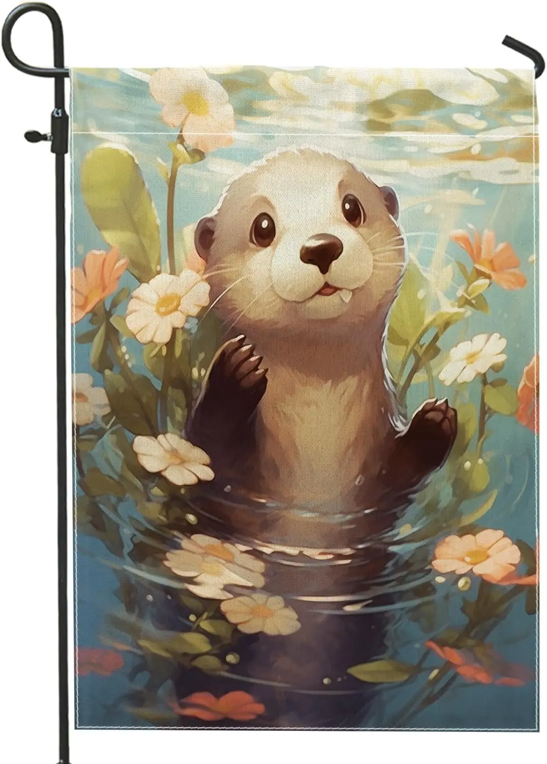 Spring Garden Flag Otter Cute Sea Ocean Floral Country Farmhouse Brown Blue Pink Linen Party Decoration Sign Wall Decor Home SSL