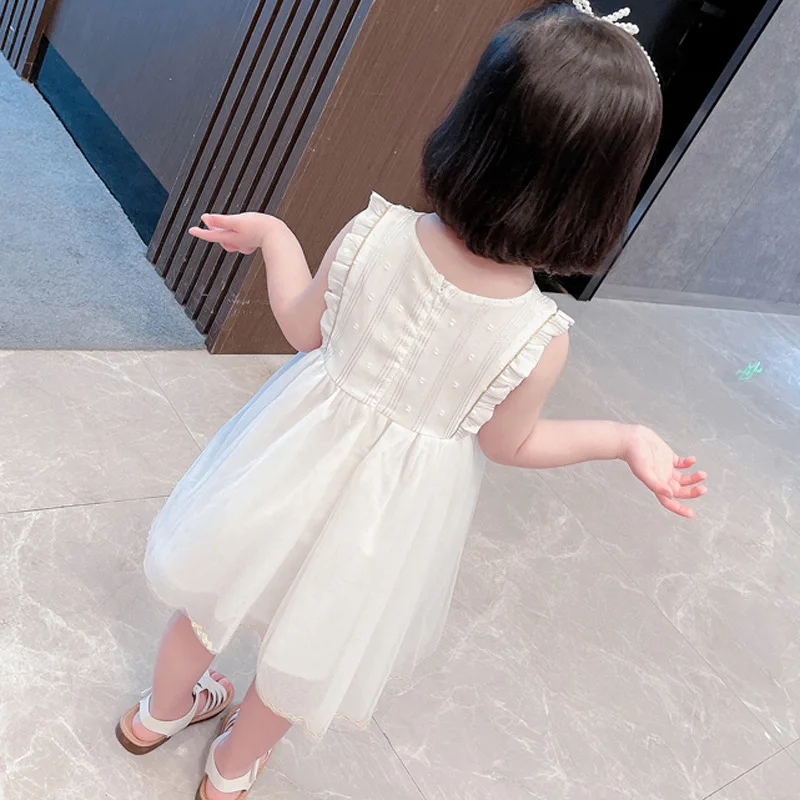 Baby Girl Dress Boutique Organza Embroidery Summer Kids Clothes Wedding Party Princess 2-8 Year Children's Vest Lace Voile Dress