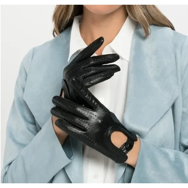 Women Genuine Leather Sheepskin Gloves Breathable Thin Outdoor Cycling Driving Motorcycle Gloves Spring Summer Lady