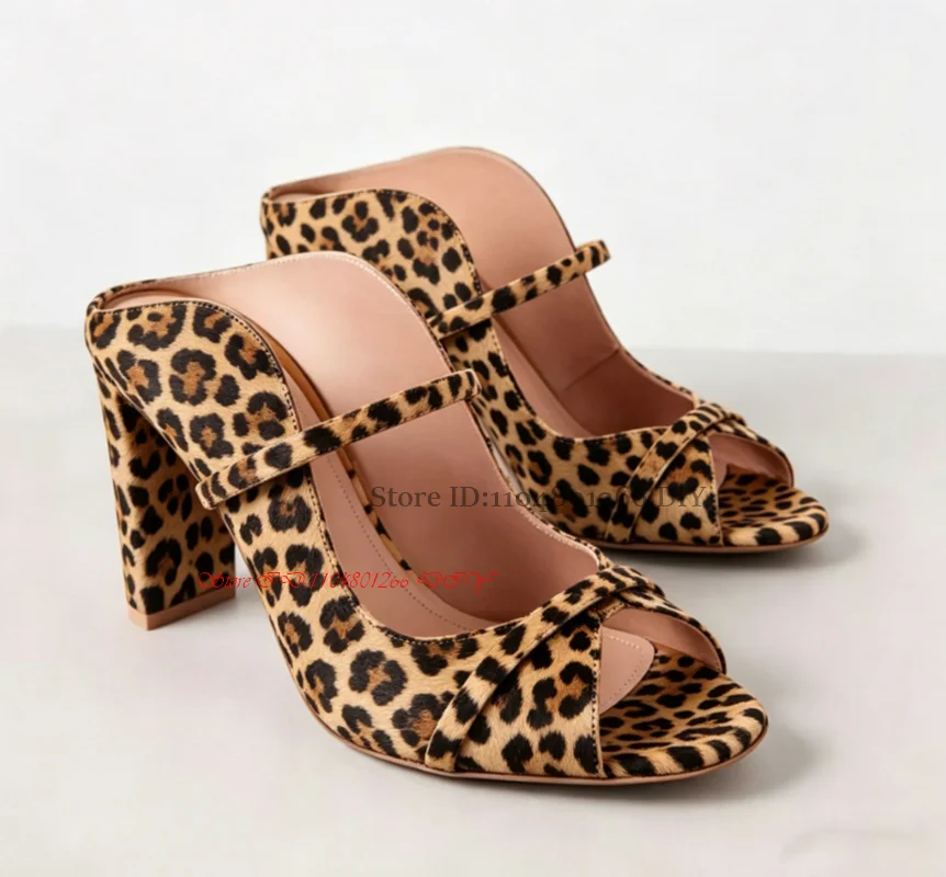 Slip On Chunky Heeled Mules Hollow Out Sandals Women Mixed Color Leather Slingback Block Heeled Slippers Party Pumps