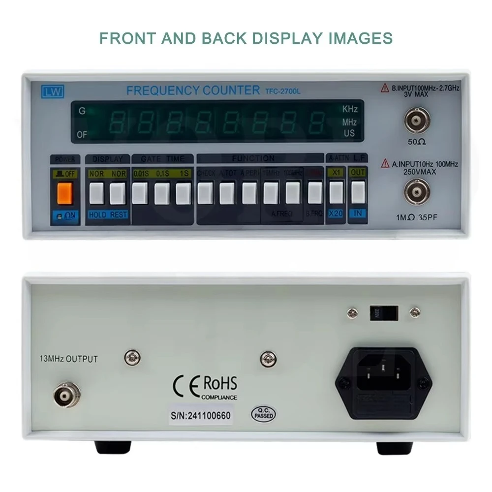High Precision Frequency Counter 10HZ-2.7GHZ with LCD Display for RF/AC/DC Signal Testing, Lab & Electronics Repair TFC2700L