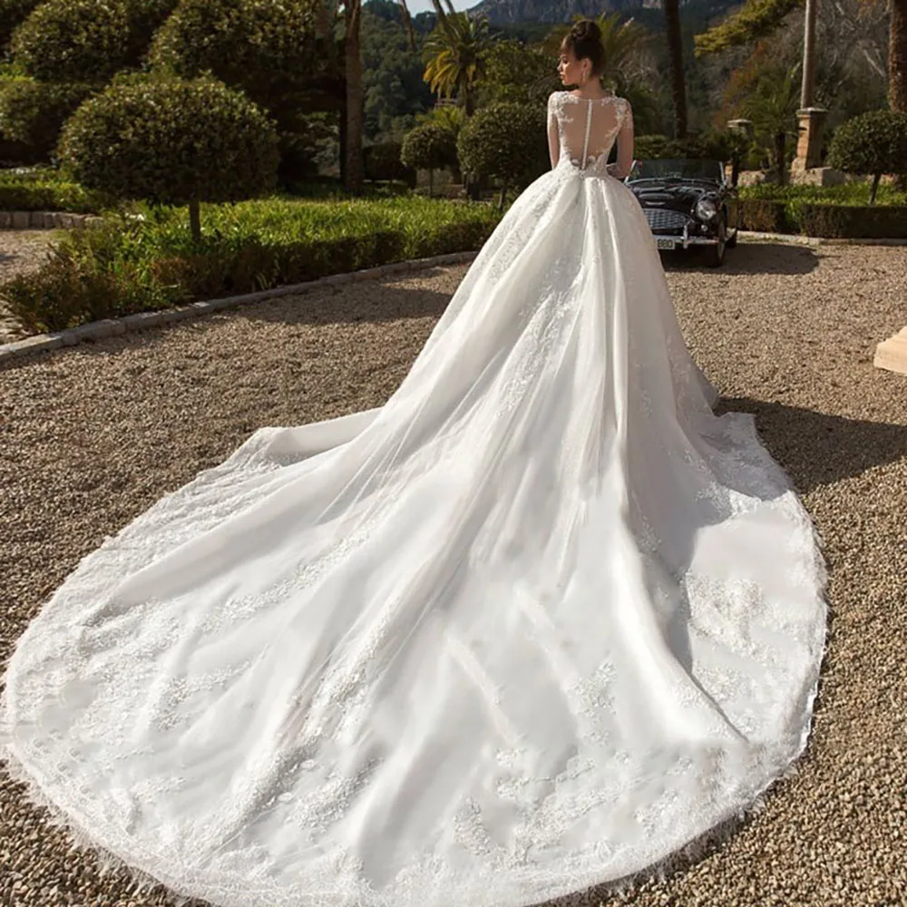 Robe de mariée élégante à manches longues, robe de Rh, appliques de perles, vêtements de fête en tulle sur mesure, patients de princesse