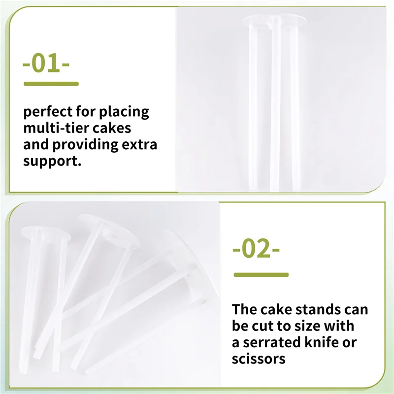 ELEG-ケーキサポート - ケーキスタンド18個パック、再利用可能なダボロッド、ケーキプレート3枚付きケーキサポート、多層ケーキ用