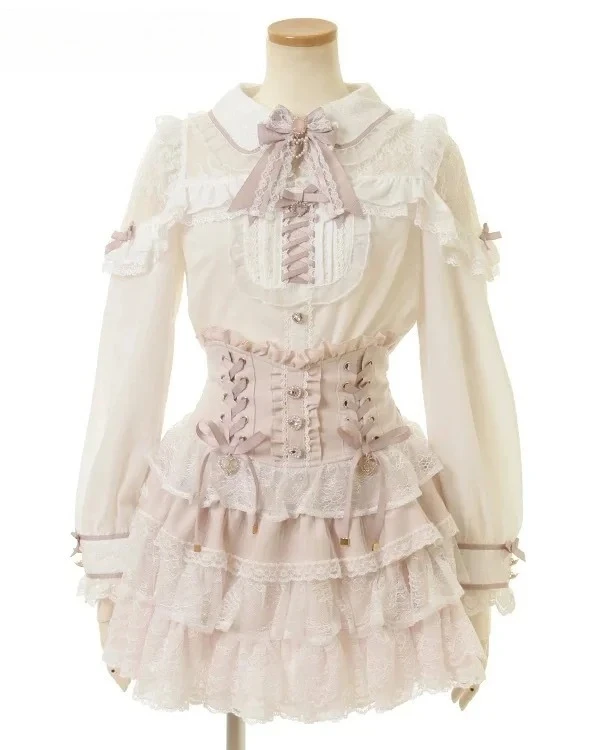 لوليتا الحلو لطيف الفتيات بلوزة تنوعا بلوزات بأكمام طويلة ليز النمط الياباني الإنتاج الضخم القوس خارج على الكتف الدانتيل قميص