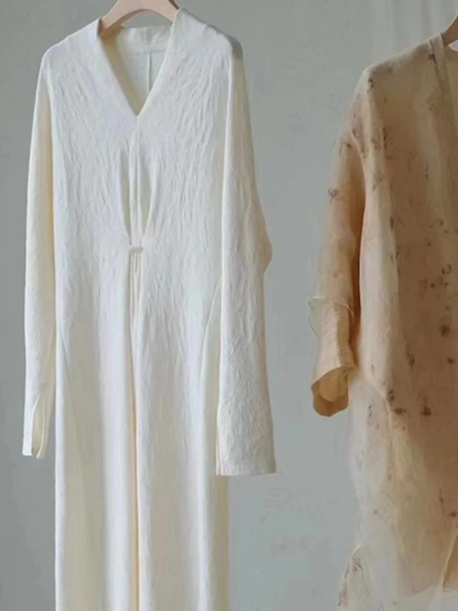 Retro Chinese Style Shirt Dress Set Women's Fashion Ensemble White Dress Layering Two-Piece Suit Spring Season Universal Fit