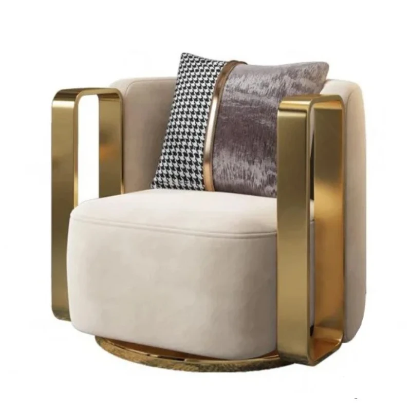 Modern lounge swivel armchair luxury gold metal acrylic frame single sofa chair for living room teddy swivel chair