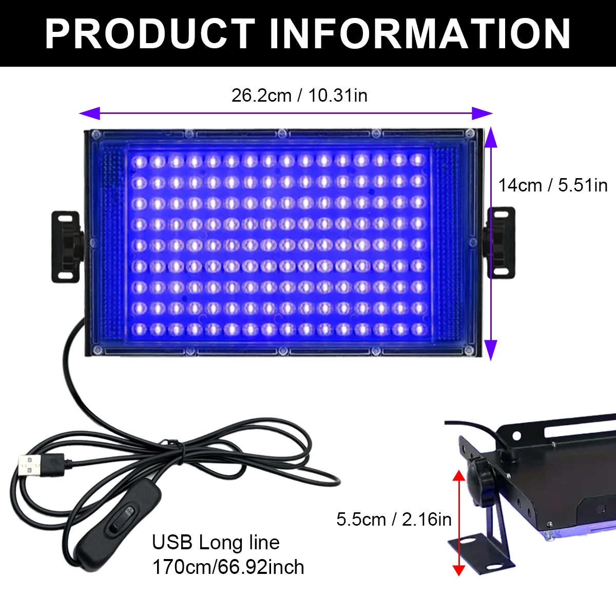 144 LEDs USB Purple Light 395nm UV Curing Lamp Fluorescent Detection Lamp Shadowless Glue Curing Lamp Green Oil Resin Curing