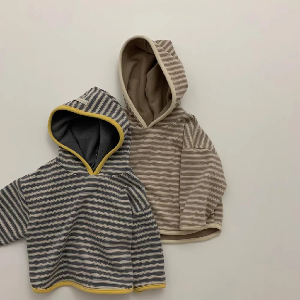 

2025 Autumn New Baby Long Sleeve Striped Hoodie Infant Boy Girl Casual Hooded Sweatshirt Toddler Loose Tops Children Clothes