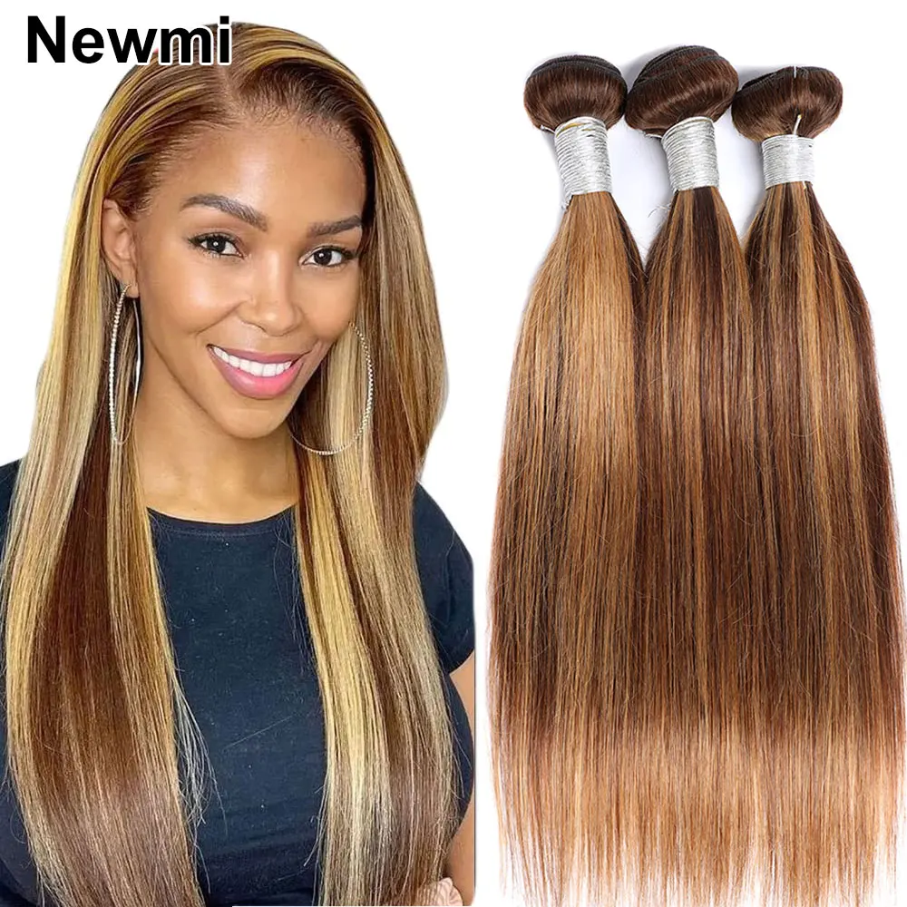 Pacotes de tecelagem reta do cabelo humano, pacotes do destaque, ombre, marrom, louro, cor do piano, extensões, 100g pelo PC, #427