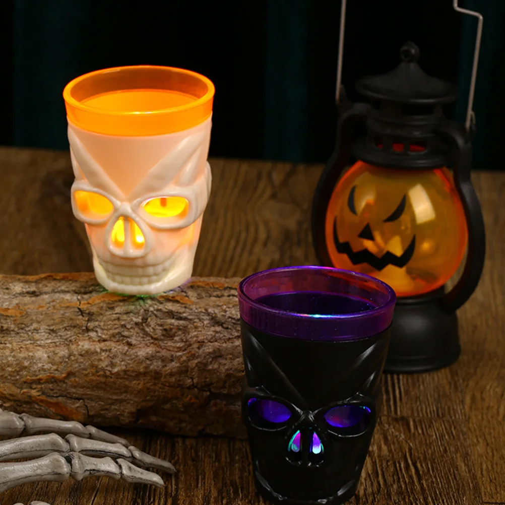 

Black Skull Cup Halloween Supply Glowing Light Halloween Decor Reusable Plastic Table Lamp Scary Atmosphere St