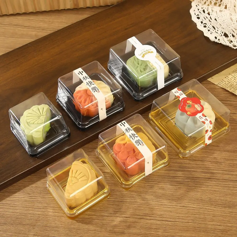 50Pcs 50/75/100g Moon Cake Boxes Square Shape Transparent Plastic Muffin Container Sealed Moisture-proof Cookies Storage Box