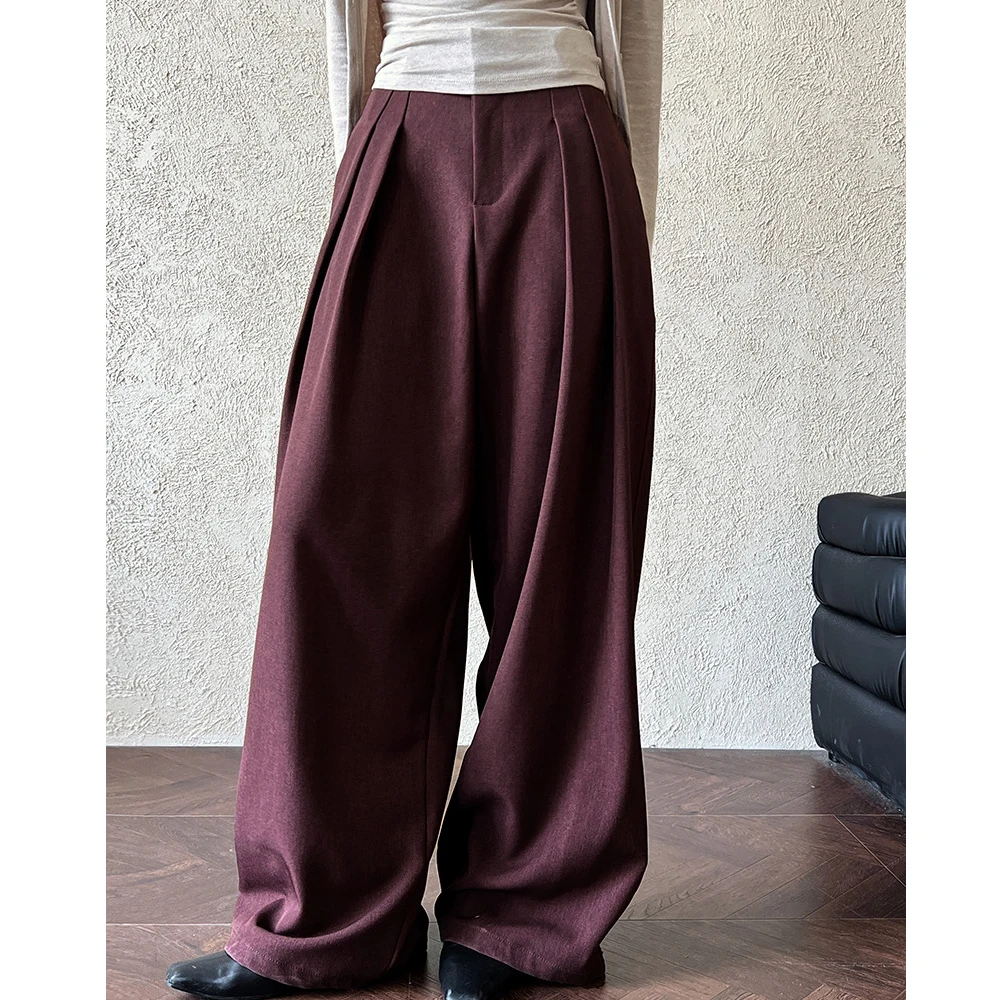 2024 Women Autumn Wide Leg Floor Length Pants High Waist Vintage Long Pants Pantalones Fashion Clothes Pants Female Trousers