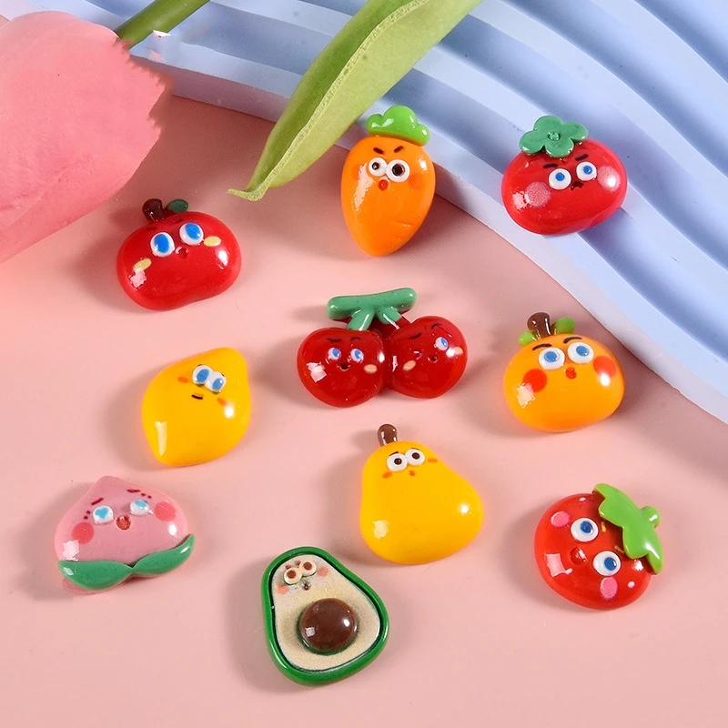 20pcs Colorful Resin Cartoon Fruit Flatback Cabochon Scrapbook Craft DIY Accessory Decor Figurine Fake Cherry Tomato Apple Lemon