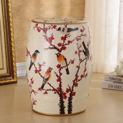 China Traditonal Retro Plum Blossom Round Ceramic Drum Stool For Home Ornaments