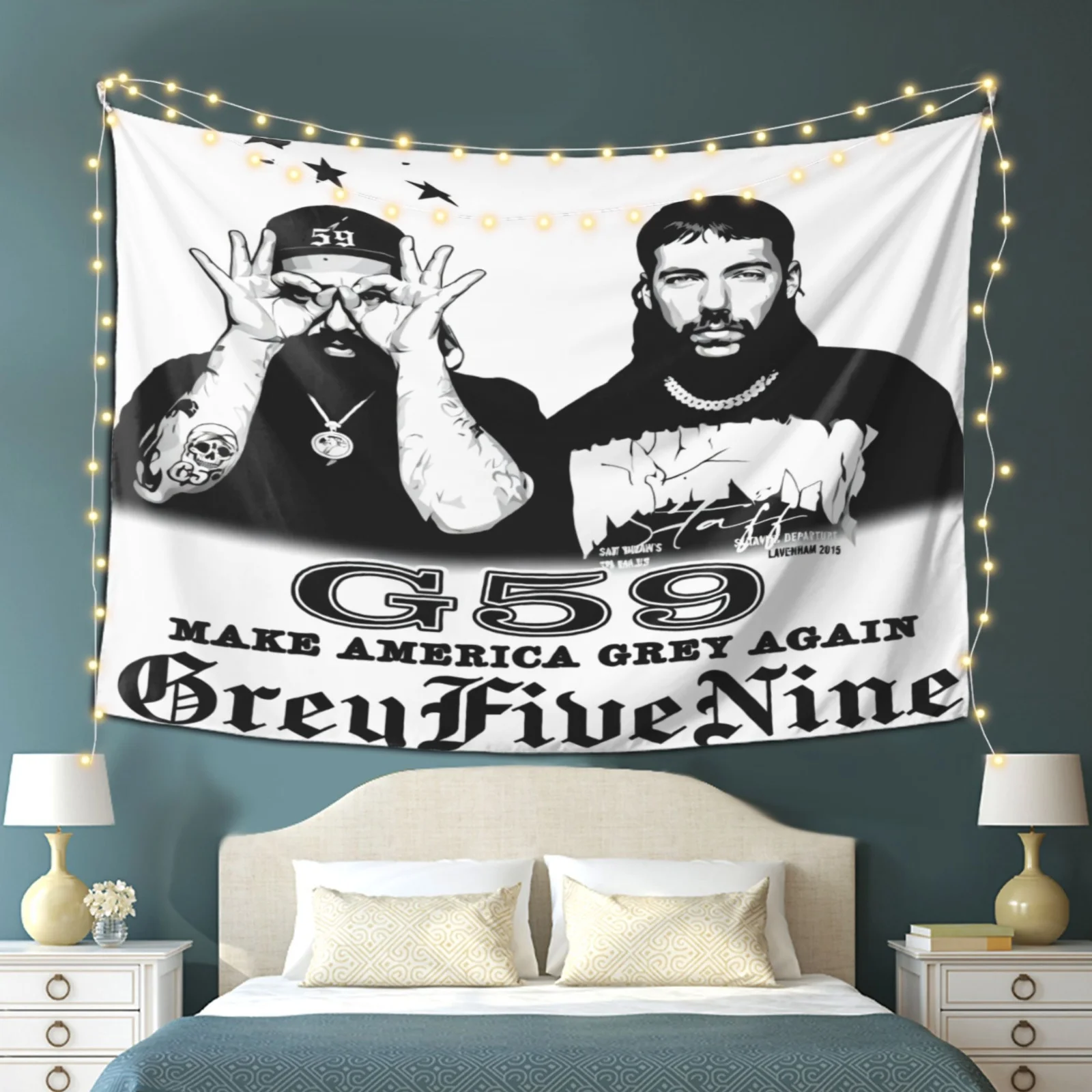 VIKAMA G59 Hip Hop Band Tapestry, Black White Street Style Cloth for Bedroom Living Room Decor