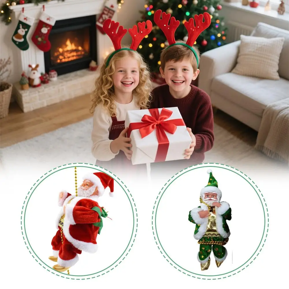  الرسوم المتحركة الكهربائية تسلق سانتا كلوز على سلسلة الخرز الموسيقية تتحرك الشكل عيد الميلاد زخرفة هدايا الحفلات الزينة #3