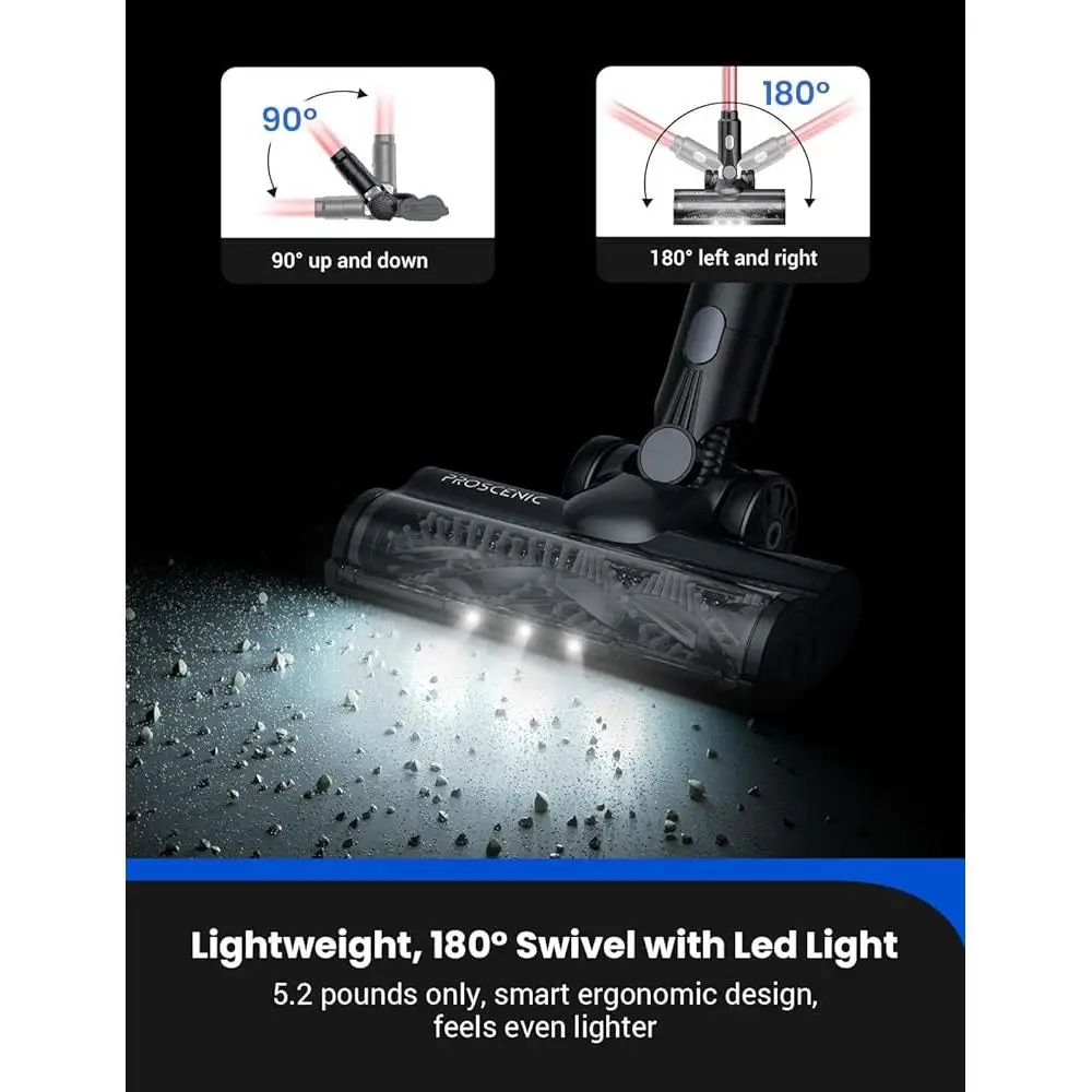 무선 진공 청소기 습식 건식 걸레 콤보 45Kpa 흡입 조용한 디지털 모터 분리형 배터리 LED 디스플레이 50분 런타임 HEPA