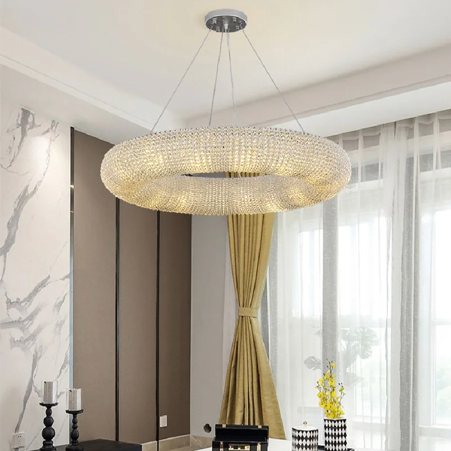 Luxury Ring Crystal Chandelier for Living Room Modern LED Large Cristal Hanging Light Fixture Indoor Creative Design Round Lamps