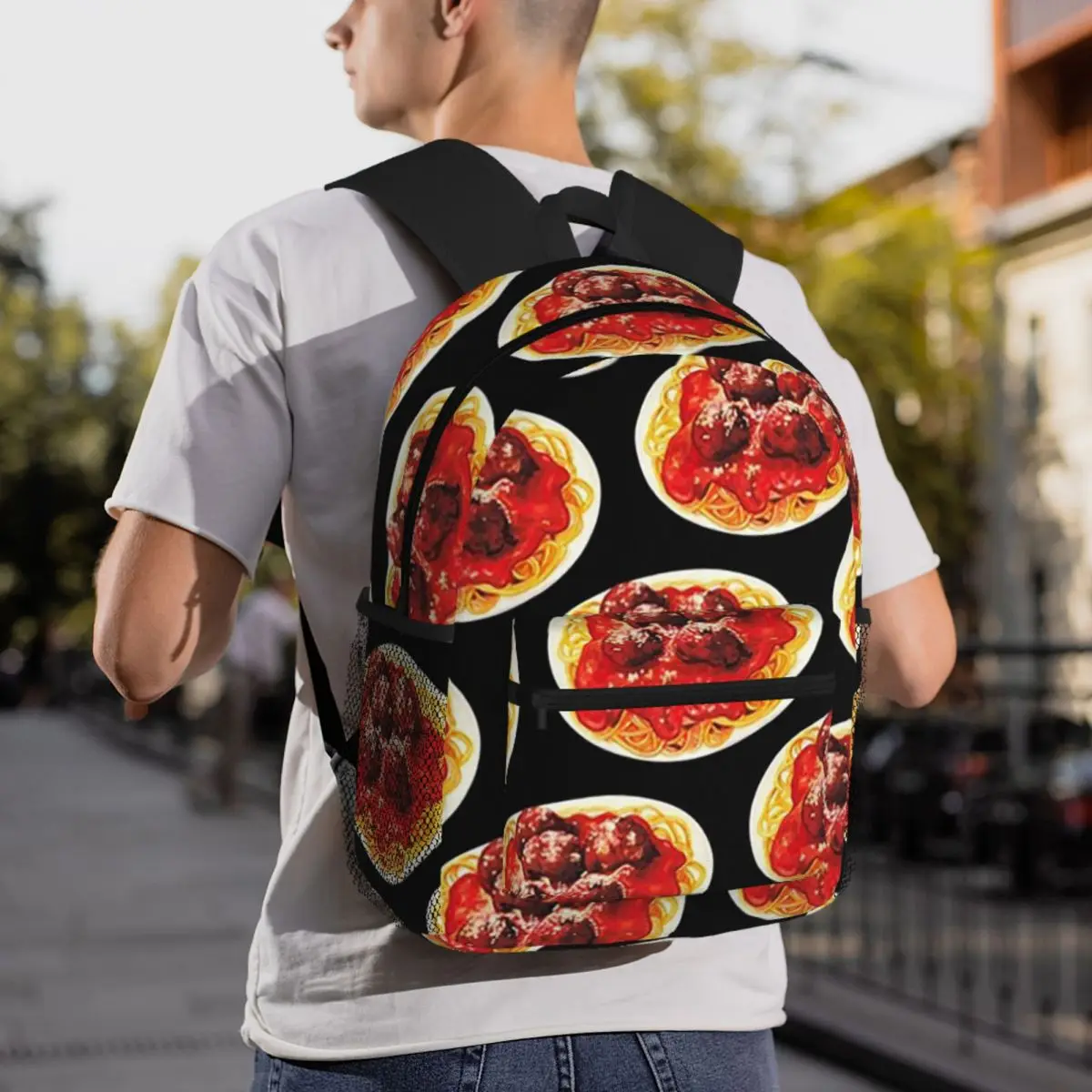 Italian Pasta Spaghetti And Meatball Pattern Backpack Student BookBag Kids School Bag Laptop Shoulder Bags for Men Women