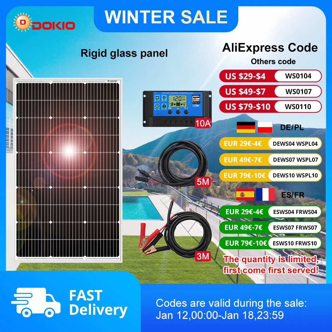 Dokio 18V 100Wset 200Wset 400Wset Impermeabile Nuovo Controller del Pannello Solare Rigido Per La Carica Domestica 12V Batteria Per Auto Monocristallina