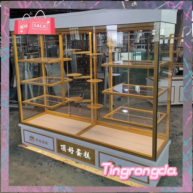 JJJJS7486 Ss Golden Cake Counter White Model Exhibition Bread Sample Cabinet Professional Push-Pull Glass Shelf