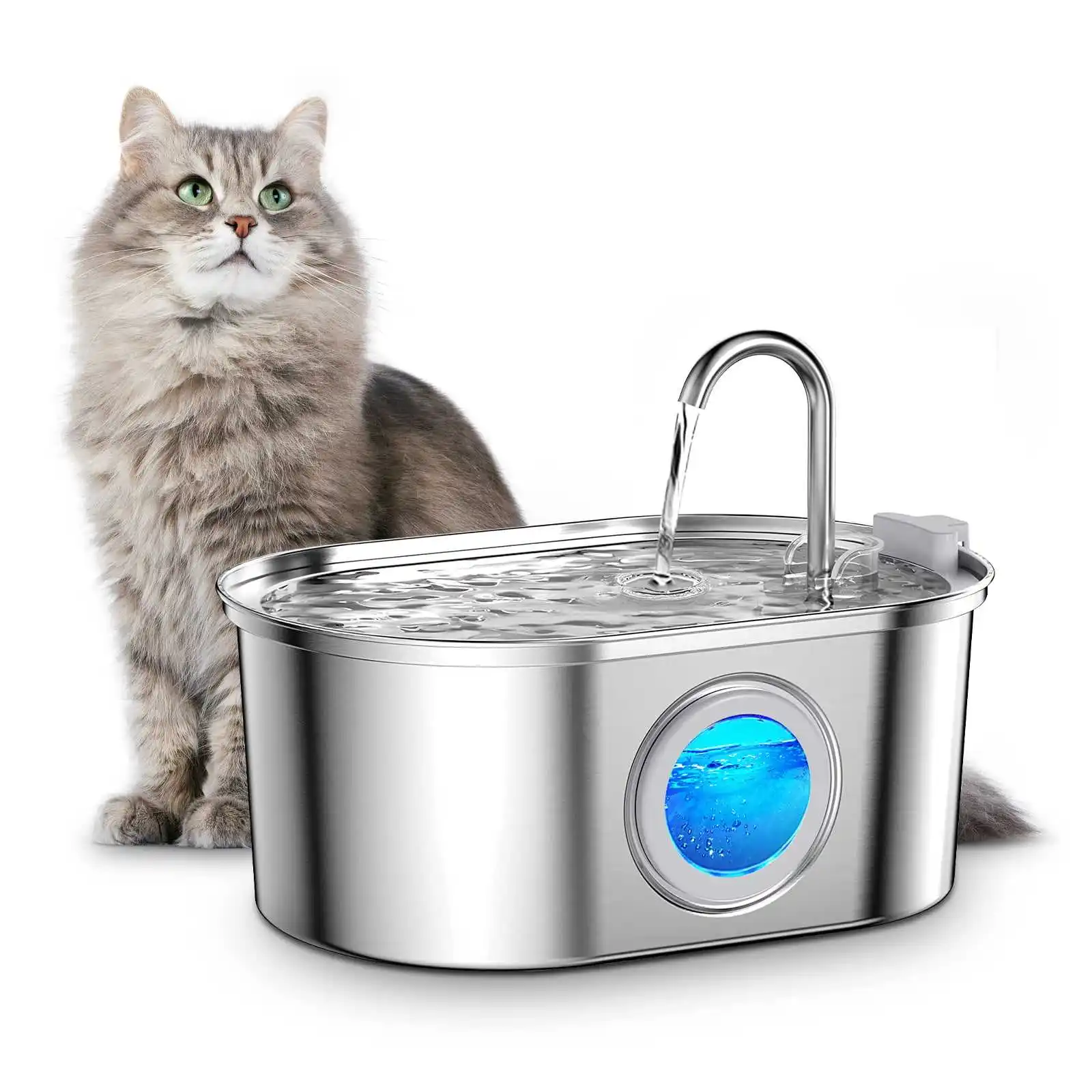

Stainless Steel Cat Pet Drinking Water Fountain with Window Level Automatic Pet Drinking Cat Water Dispenser with Filter