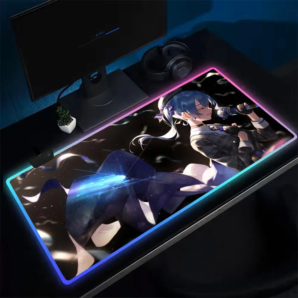 Suisei Hoshimachi Mouse Pad Anime Gaming Mouse Pad LED Table Pads Backlit Rubber Desktop XXL RGB Desk Mats