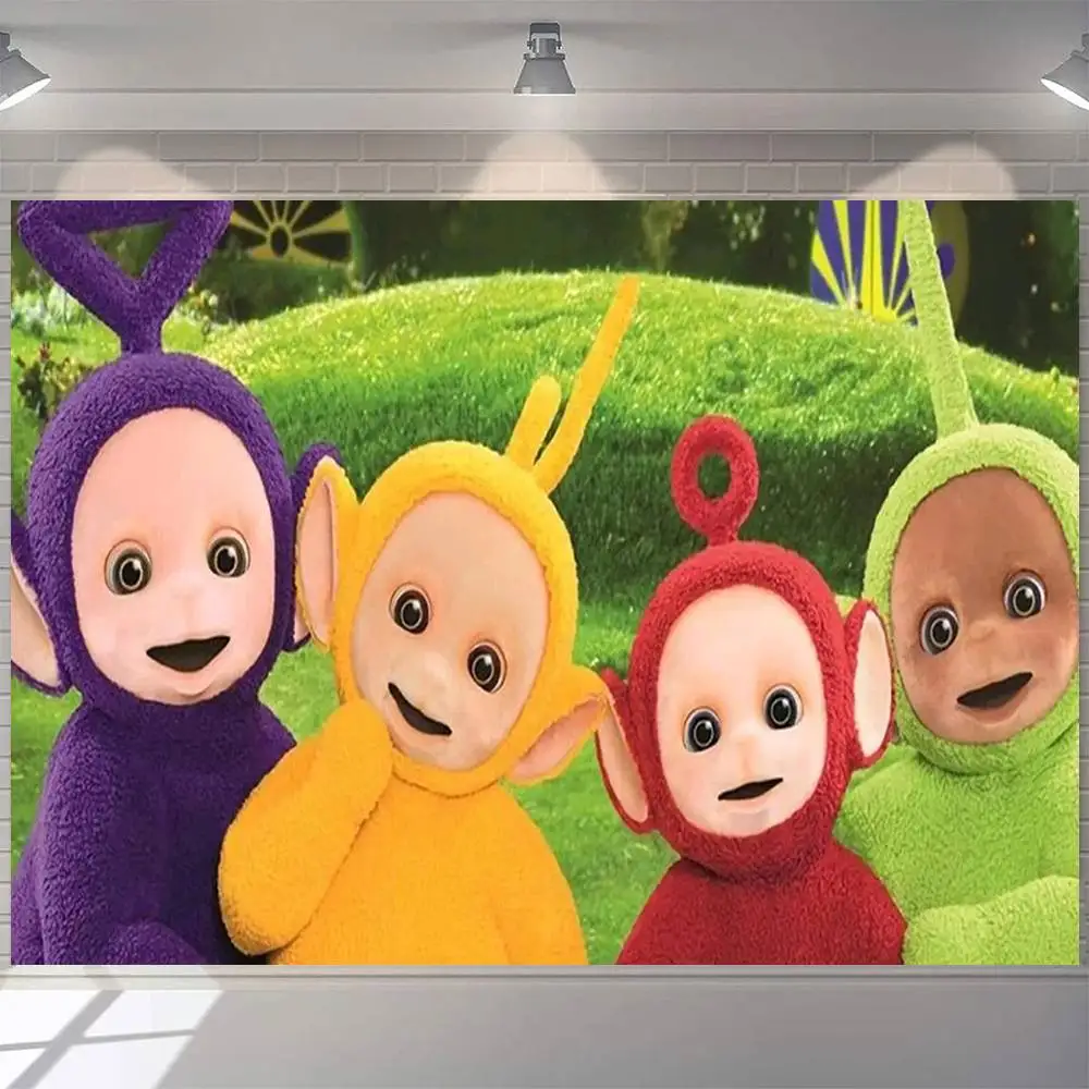 T-Teletubbies الديكور خلفية غرفة الطرف الديكور خلفية القماش الأطفال عيد ميلاد راية التصوير الدعائم #5