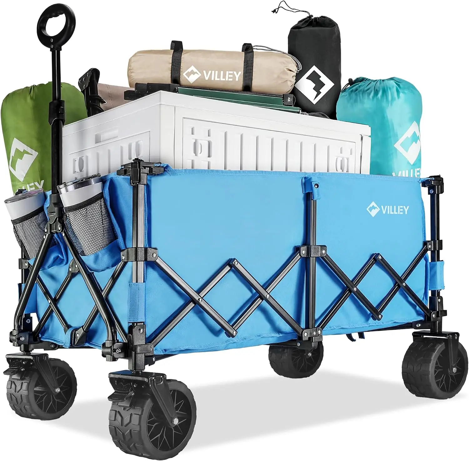 Extended Collapsible Foldable Wagon with 330LBS Weight Capacity, 220L Heavy Duty Folding Utility Garden Cart with Big