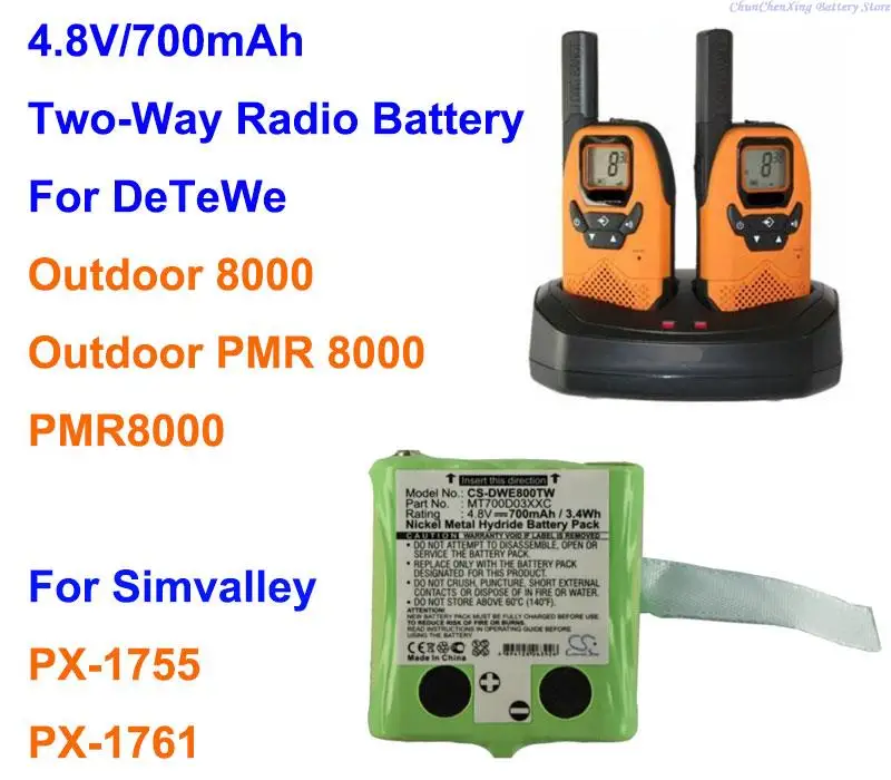 

Cameron Sino 700mAh battery for DETEWE Outdoor 8000, PMR8000, Outdoor PMR 8000, For Simvalley PX-1755, PX-1761