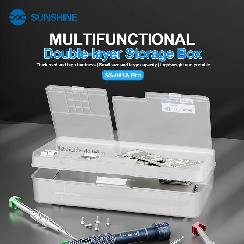 

SUNSHINE SS-001A Pro Многофункциональный двухслойный ящик для хранения мобильных телефонов, материнских плат, винтов, чипов, ЖК-экрана