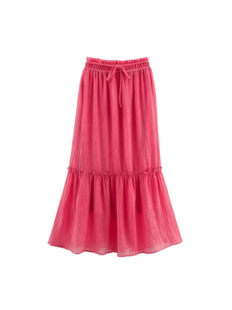 Conjunto de 2 piezas con efecto plisado para mujer, falda larga lisa con cintura elástica, blusas holgadas a la moda, conjuntos de Tops, primavera 2025