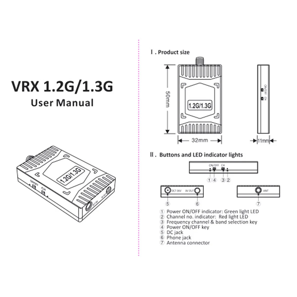

A51I 1.2G 1.3G VRX 9-канальный видео-аудиоприемник FPV для радиоуправляемого самолета-дрона дальнего действия
