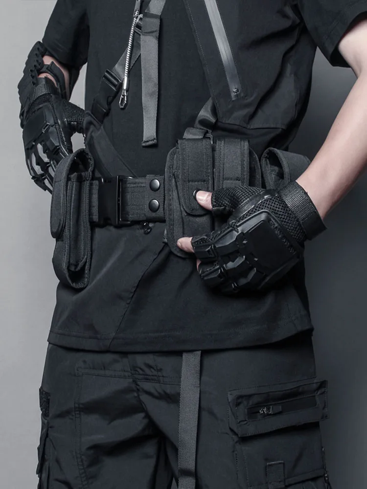 Dark Personality Tactical 9-Piece Set Outdoor Waist Bag for Men Street Style Hard  Nylon Fabric Youth Leisure Waist Belt