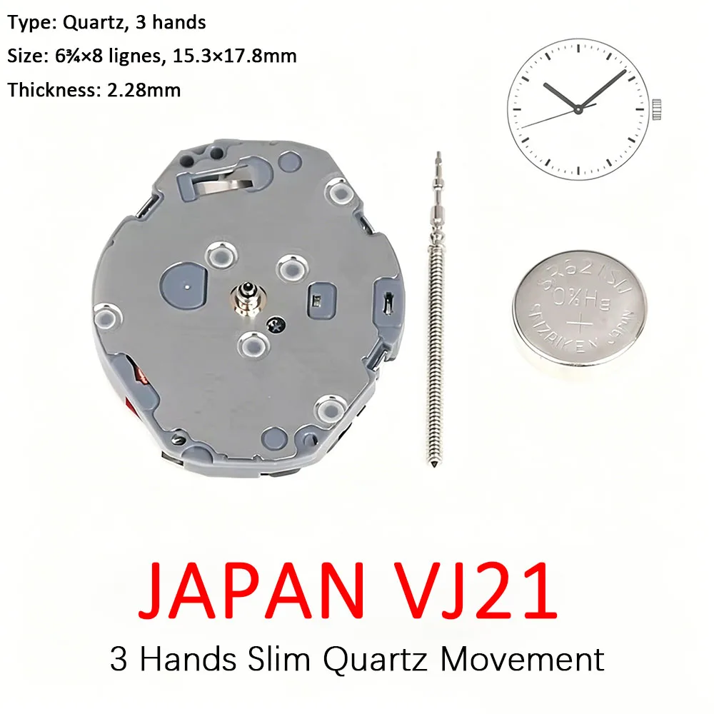 New Ultra Thin VJ21C Quartz Movement, Japanese 3-Hands Watch Movement, Slim Watch Core for Replacement & Repair