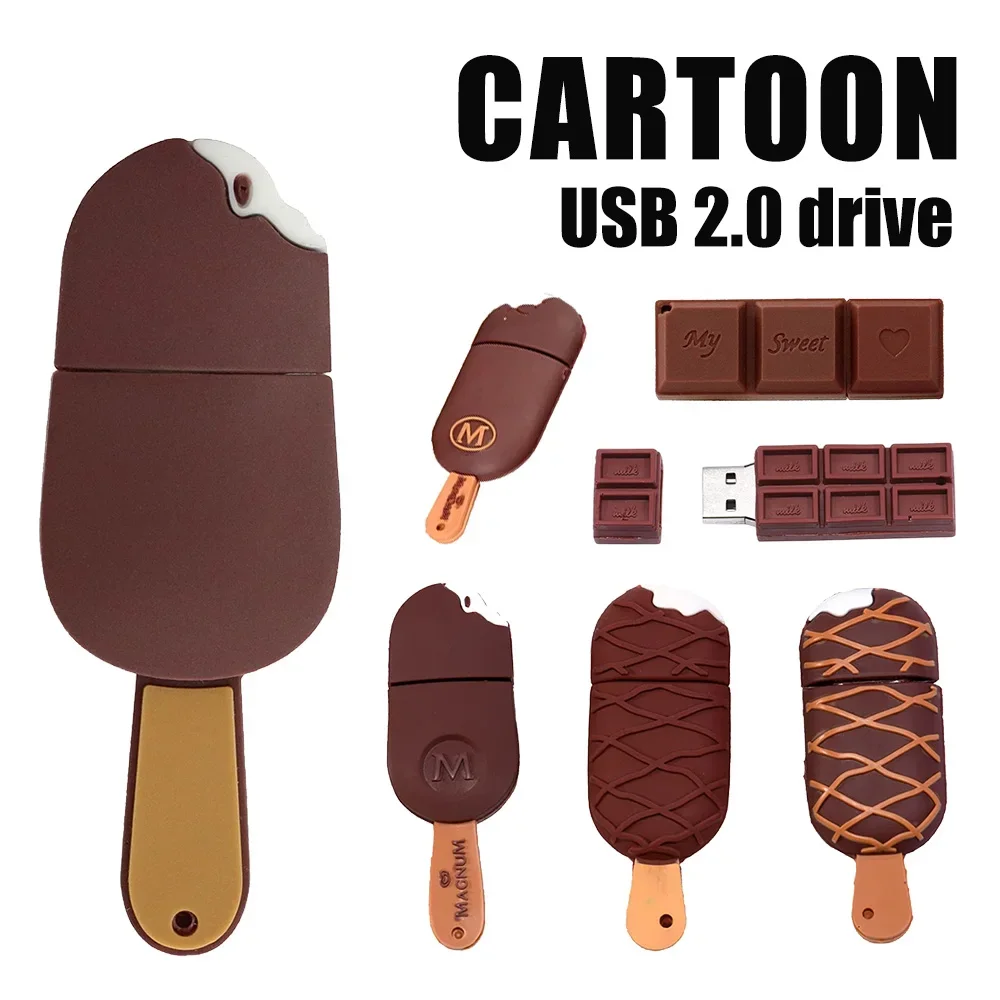 Unidades Flash USB CLE de helado de dibujos animados, unidad de bolígrafo de Chocolate de 128GB con llavero gratis, memoria de 64GB, 8GB, regalos para niños