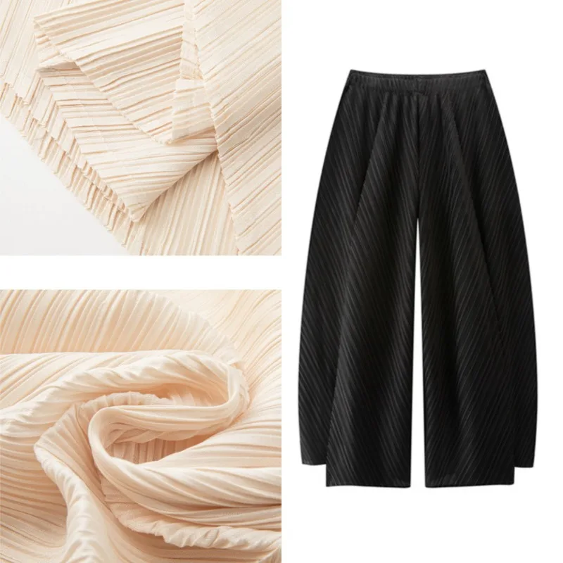 Miyake Pleated Pants Plisse 2026 Autumn New High-Waisted Straight Slim Fold Draped Wide-Leg Loose Casual Pants Women Versatile