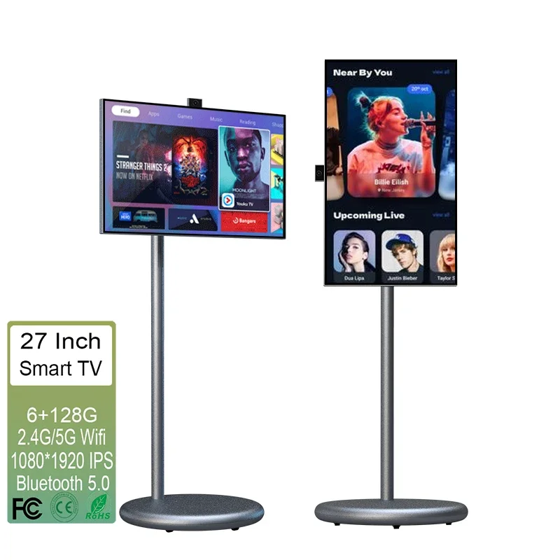 

27 Inch Movable Smart TV with Battery Android 13 Touch Screen LCD Monitor Flat Screen Display for Living Room