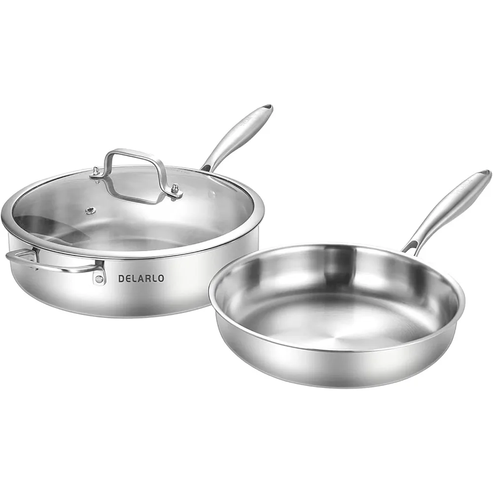 

Tri-Ply Stainless Steel Saute Pan Set With Lid Kitchen Cookware Set,Frying Pan Set Heats quickly Cookware