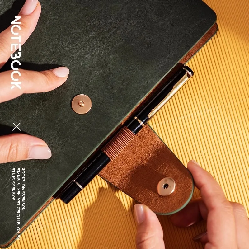 A5 Vintage Leather Business Notebook, Magnetic Buckle Office Journal, Refillable Loose Leaf Binder Planner Binder Notepad