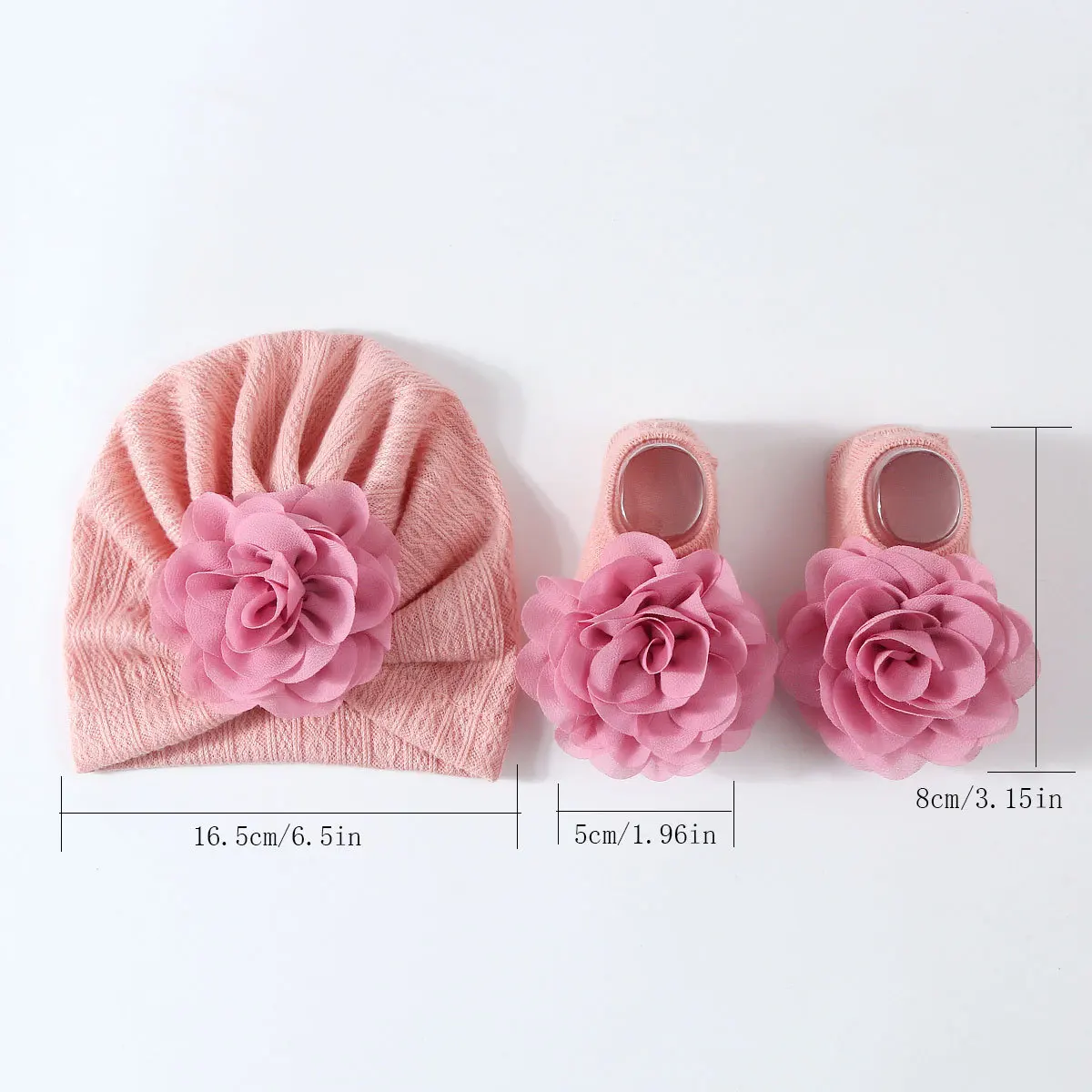 New Baby 1Set Big Flower Hats Socks Newborn Soft Solid Prewalker Anti Slip Sock Hat Girl Infant Cute Cap Beanies Turban Socks