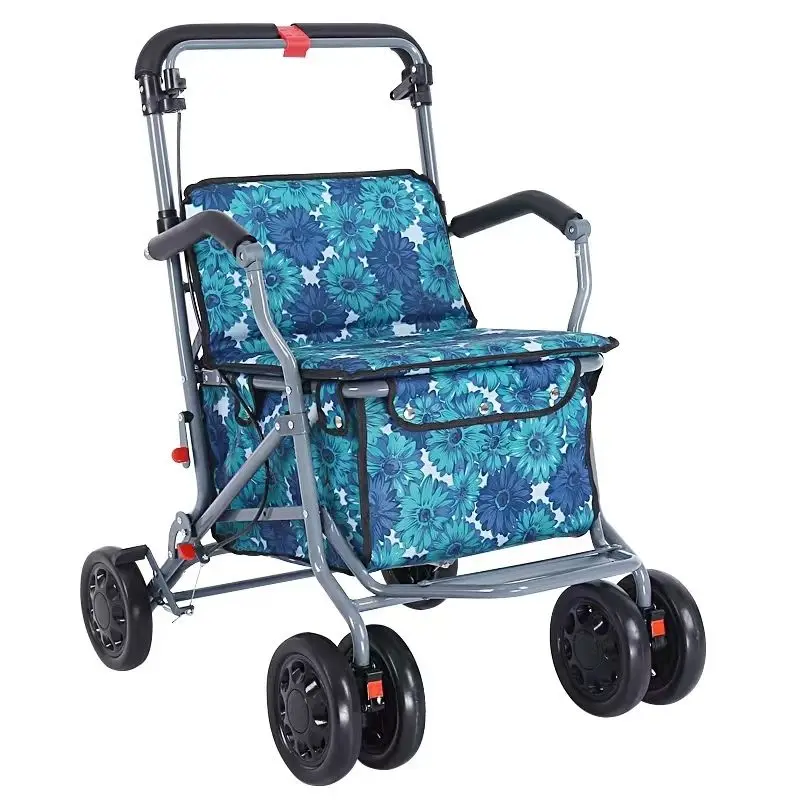 Elderly shopping carts mobility assistance, four wheeled foldable light Walking Stick walkers  walkers for elderly