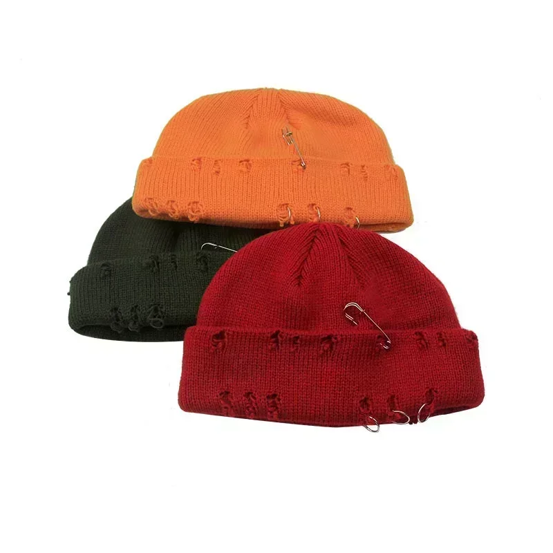 Winter New Beanies Knitted Hat Women Fashion Warm Thick Gorro Men Hip Hop Pin Hole Skullcap Short Hat Unisex Basic Cap
