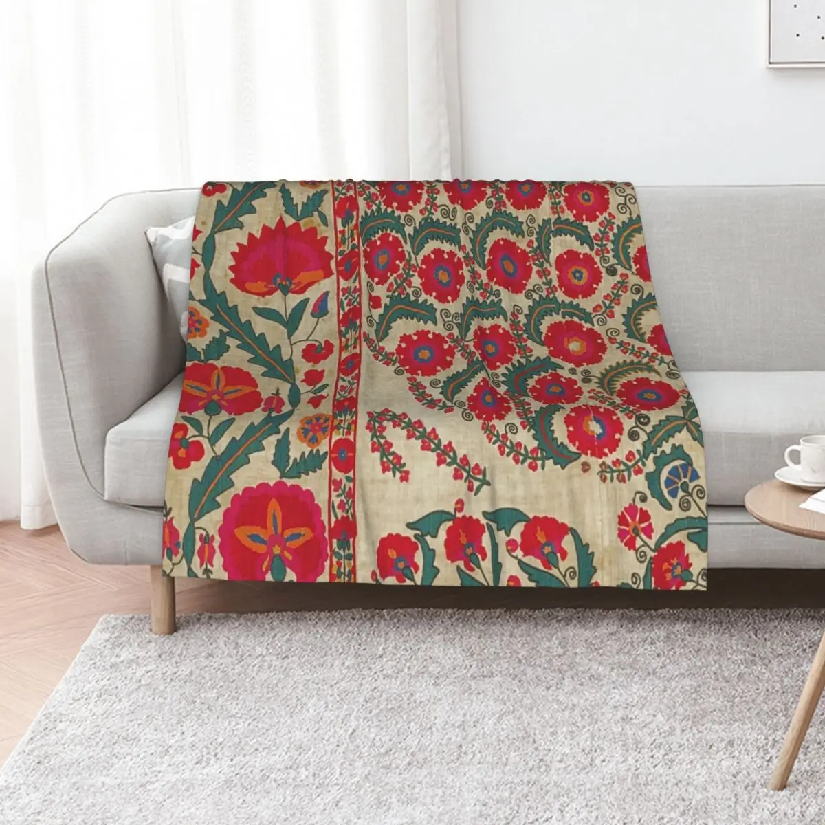 Vintage Bohemian Suzani Throw Blanket Wrinkle Resistant Lightweight Blanket