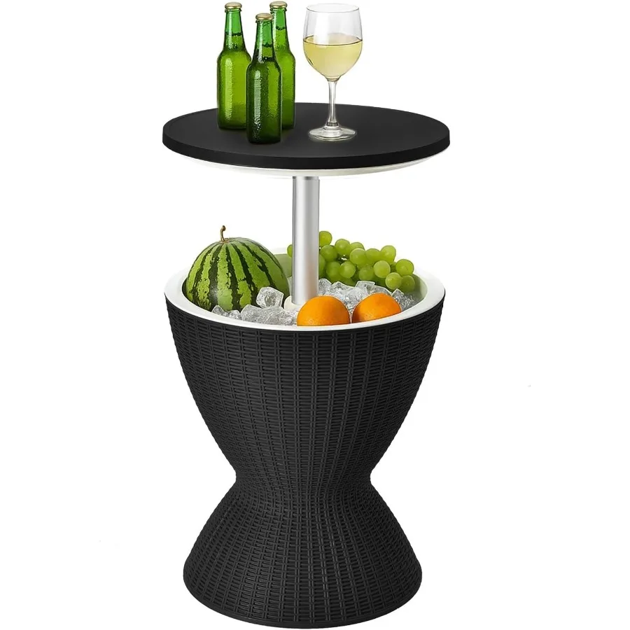 

3in1 Resin Ice Bucket and Beverage Cooler Wood Look Patio Table UV Protection and Drain Plug for Outdoor Parties Bars and Pools