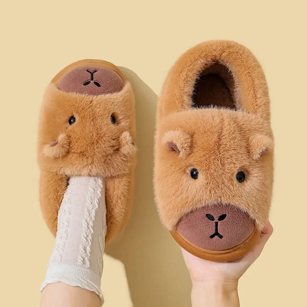 

Casual Winter Capybara Plush Slippers Soft Thicken Warm Cartoon Furry Slippers Thick Soled Anti-slip Home Cotton Shoes Women Men